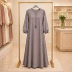 taupe grey nida fabric abaya – elegant button placket modest dress